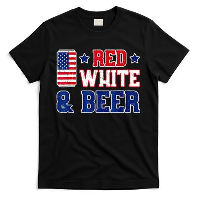 Retro Red White And Beer American Flag 4th Of July Drinking T-Shirt