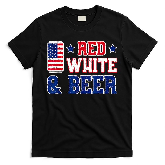 Retro Red White And Beer American Flag 4th Of July Drinking T-Shirt