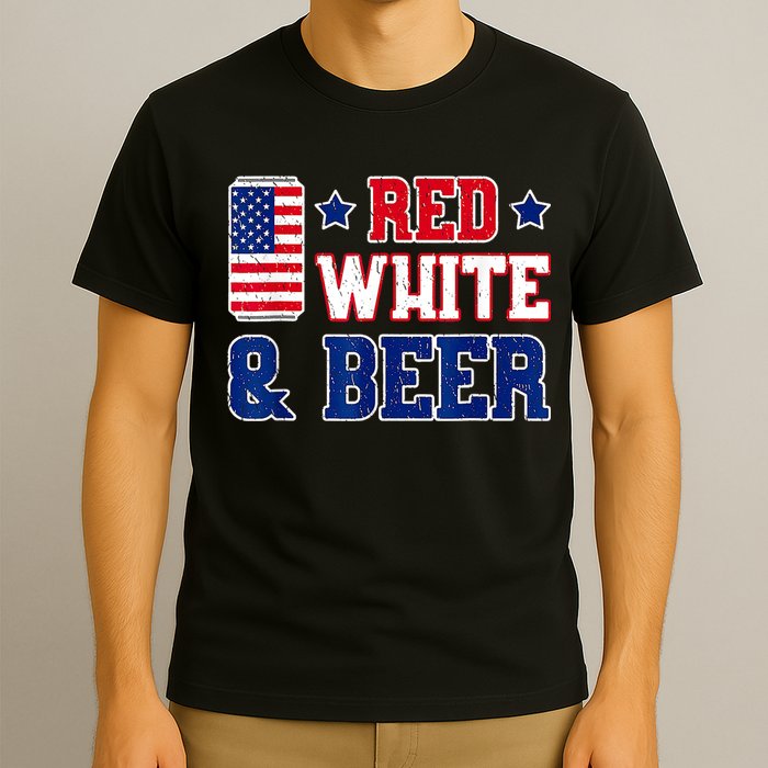 Retro Red White And Beer American Flag 4th Of July Drinking T-Shirt