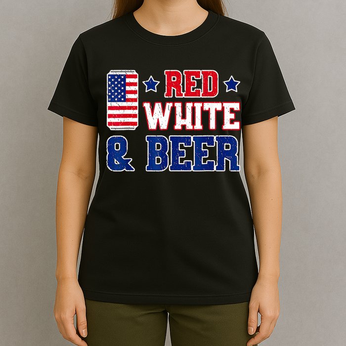 Retro Red White And Beer American Flag 4th Of July Drinking T-Shirt