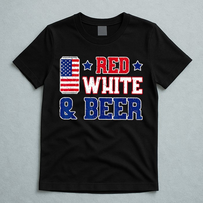 Retro Red White And Beer American Flag 4th Of July Drinking T-Shirt