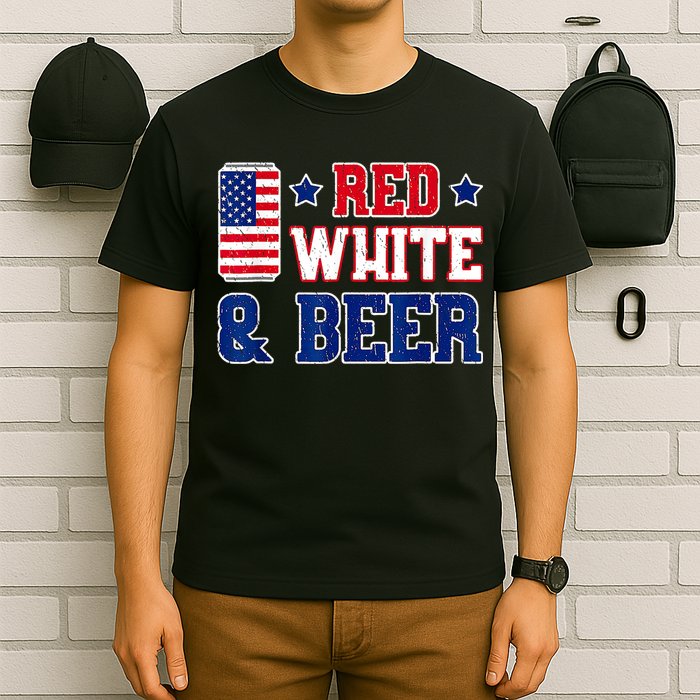 Retro Red White And Beer American Flag 4th Of July Drinking T-Shirt