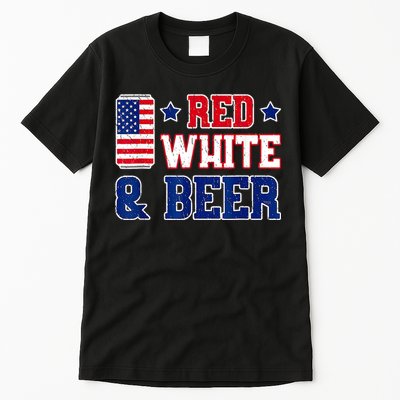Retro Red White And Beer American Flag 4th Of July Drinking Tall T-Shirt