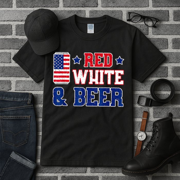 Retro Red White And Beer American Flag 4th Of July Drinking Tall T-Shirt