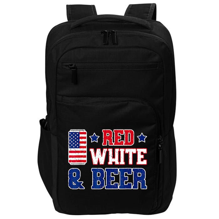 Retro Red White And Beer American Flag 4th Of July Drinking Impact Tech Backpack