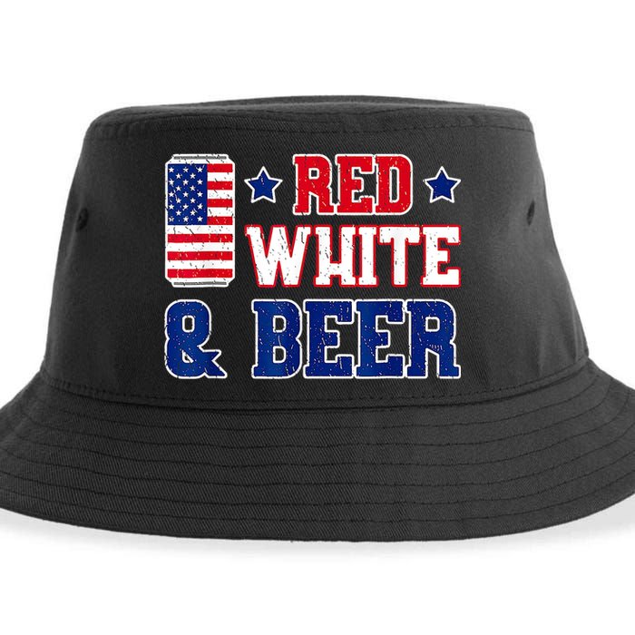 Retro Red White And Beer American Flag 4th Of July Drinking Sustainable Bucket Hat