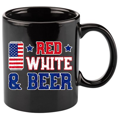 Retro Red White And Beer American Flag 4th Of July Drinking 11oz C Handle Ceramic Mug