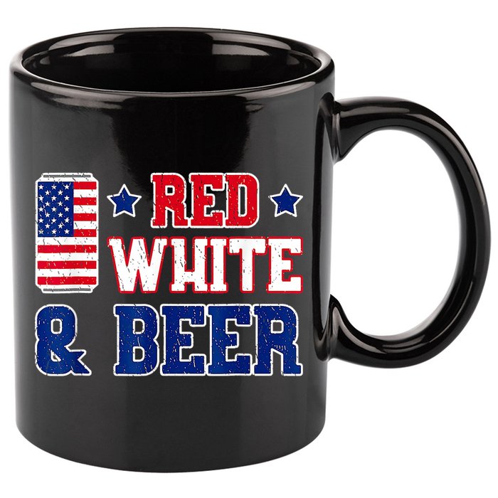 Retro Red White And Beer American Flag 4th Of July Drinking 11oz C Handle Ceramic Mug