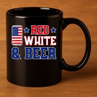 Retro Red White And Beer American Flag 4th Of July Drinking 11oz C Handle Ceramic Mug