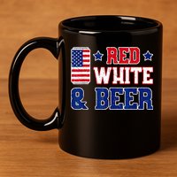 Retro Red White And Beer American Flag 4th Of July Drinking 11oz C Handle Ceramic Mug