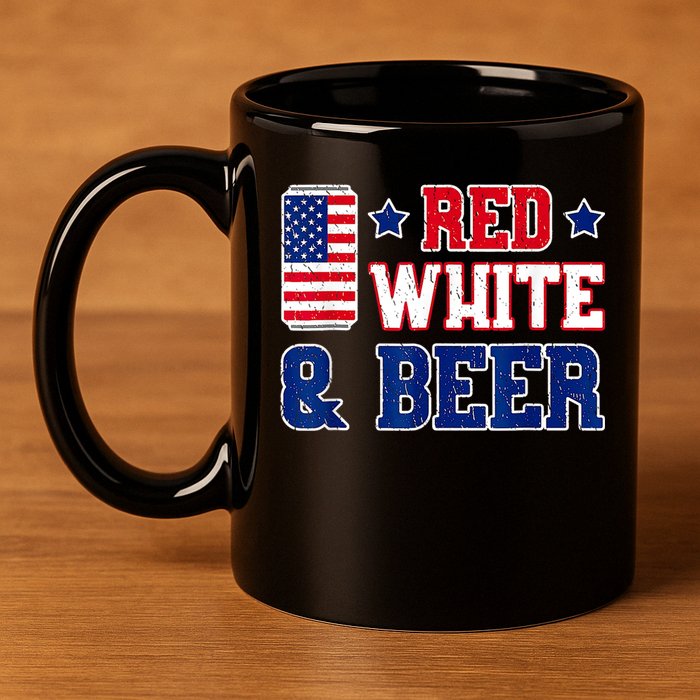 Retro Red White And Beer American Flag 4th Of July Drinking 11oz C Handle Ceramic Mug