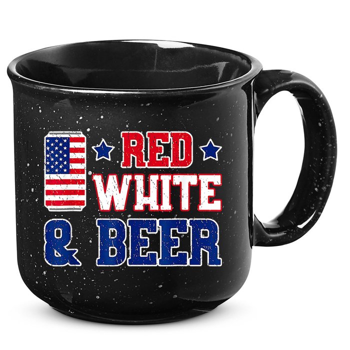 Retro Red White And Beer American Flag 4th Of July Drinking 15oz Campfire Ceramic Mug