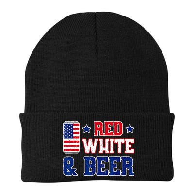 Retro Red White And Beer American Flag 4th Of July Drinking Beanie