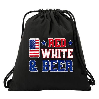 Retro Red White And Beer American Flag 4th Of July Drinking Drawstring Bag