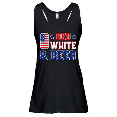 Retro Red White And Beer American Flag 4th Of July Drinking Ladies Essential Flowy Tank