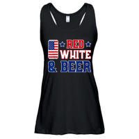 Retro Red White And Beer American Flag 4th Of July Drinking Ladies Essential Flowy Tank