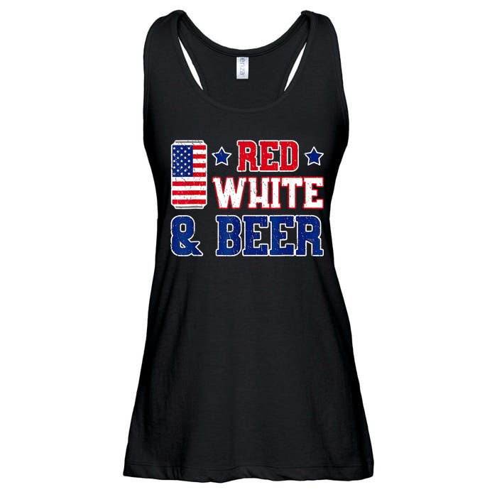 Retro Red White And Beer American Flag 4th Of July Drinking Ladies Essential Flowy Tank