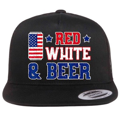Retro Red White And Beer American Flag 4th Of July Drinking Flatbill Hat
