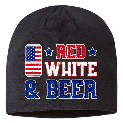 Retro Red White And Beer American Flag 4th Of July Drinking Sustainable Beanie