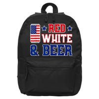 Retro Red White And Beer American Flag 4th Of July Drinking 16 in Basic Backpack