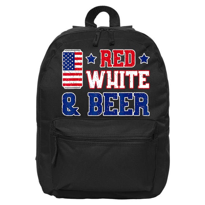 Retro Red White And Beer American Flag 4th Of July Drinking 16 in Basic Backpack
