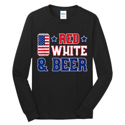 Retro Red White And Beer American Flag 4th Of July Drinking Tall Long Sleeve T-Shirt