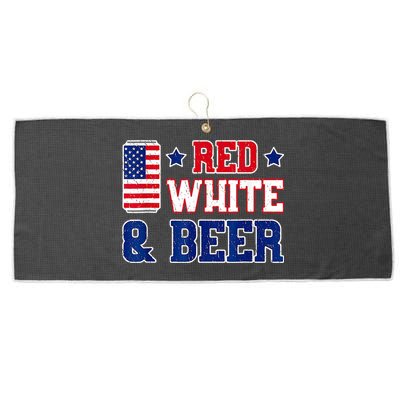 Retro Red White And Beer American Flag 4th Of July Drinking Large Microfiber Waffle Golf Towel