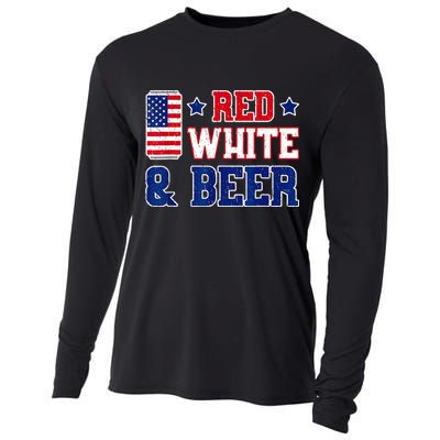 Retro Red White And Beer American Flag 4th Of July Drinking Cooling Performance Long Sleeve Crew