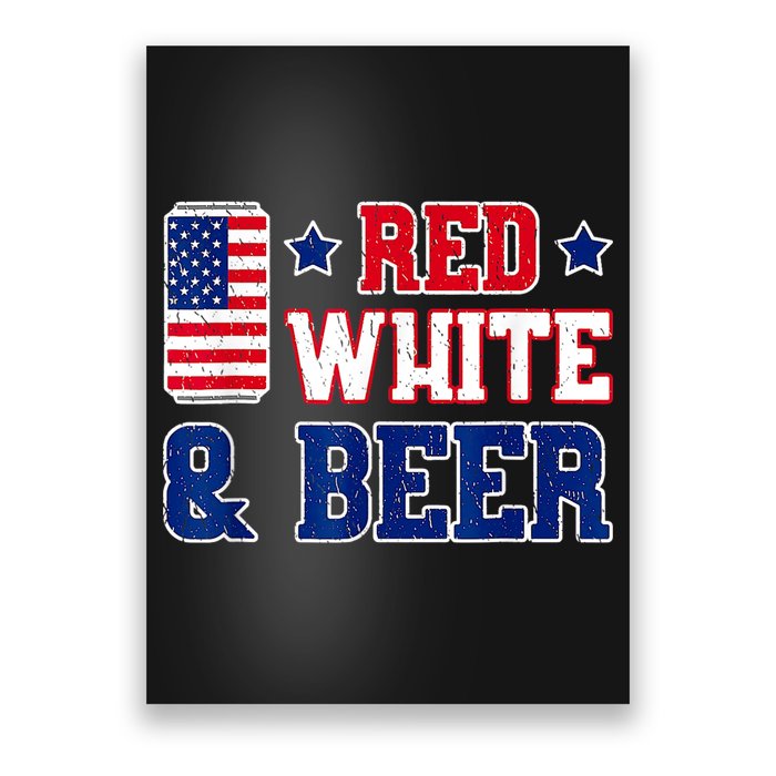 Retro Red White And Beer American Flag 4th Of July Drinking Poster