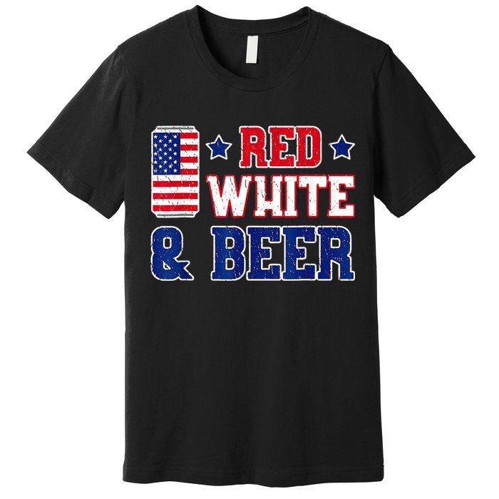 Retro Red White And Beer American Flag 4th Of July Drinking Premium T-Shirt