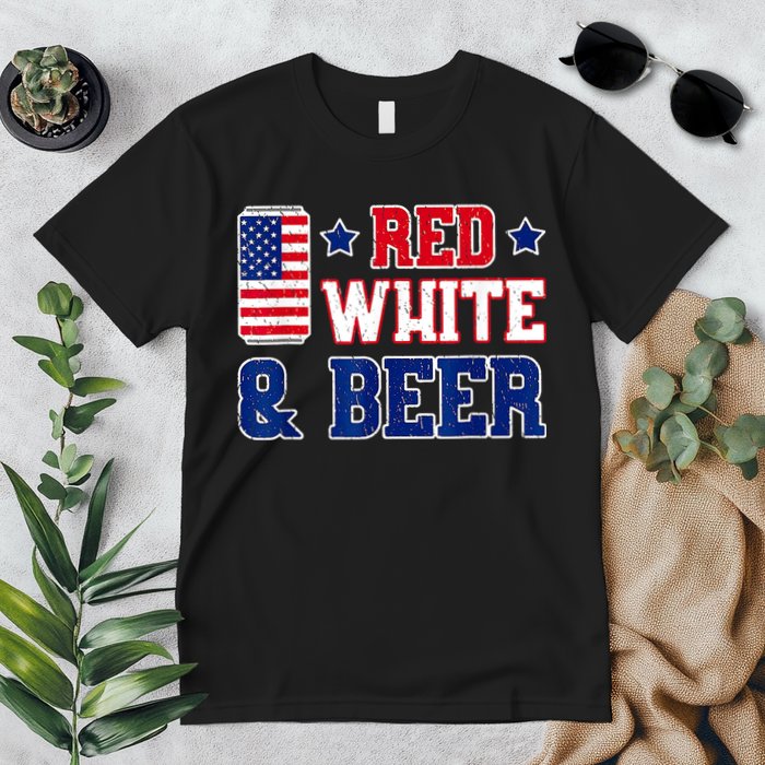 Retro Red White And Beer American Flag 4th Of July Drinking Premium T-Shirt