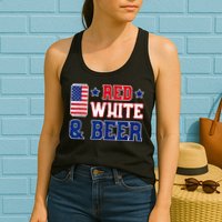 Retro Red White And Beer American Flag 4th Of July Drinking Womens Tank Top