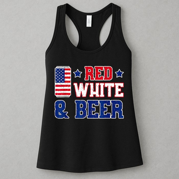 Retro Red White And Beer American Flag 4th Of July Drinking Womens Tank Top
