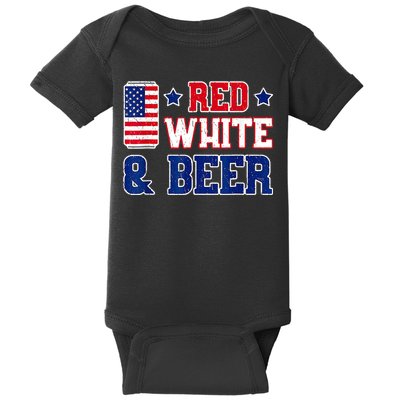 Retro Red White And Beer American Flag 4th Of July Drinking Baby Bodysuit