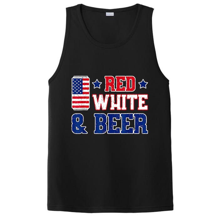 Retro Red White And Beer American Flag 4th Of July Drinking PosiCharge Competitor Tank