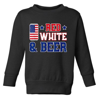 Retro Red White And Beer American Flag 4th Of July Drinking Toddler Sweatshirt
