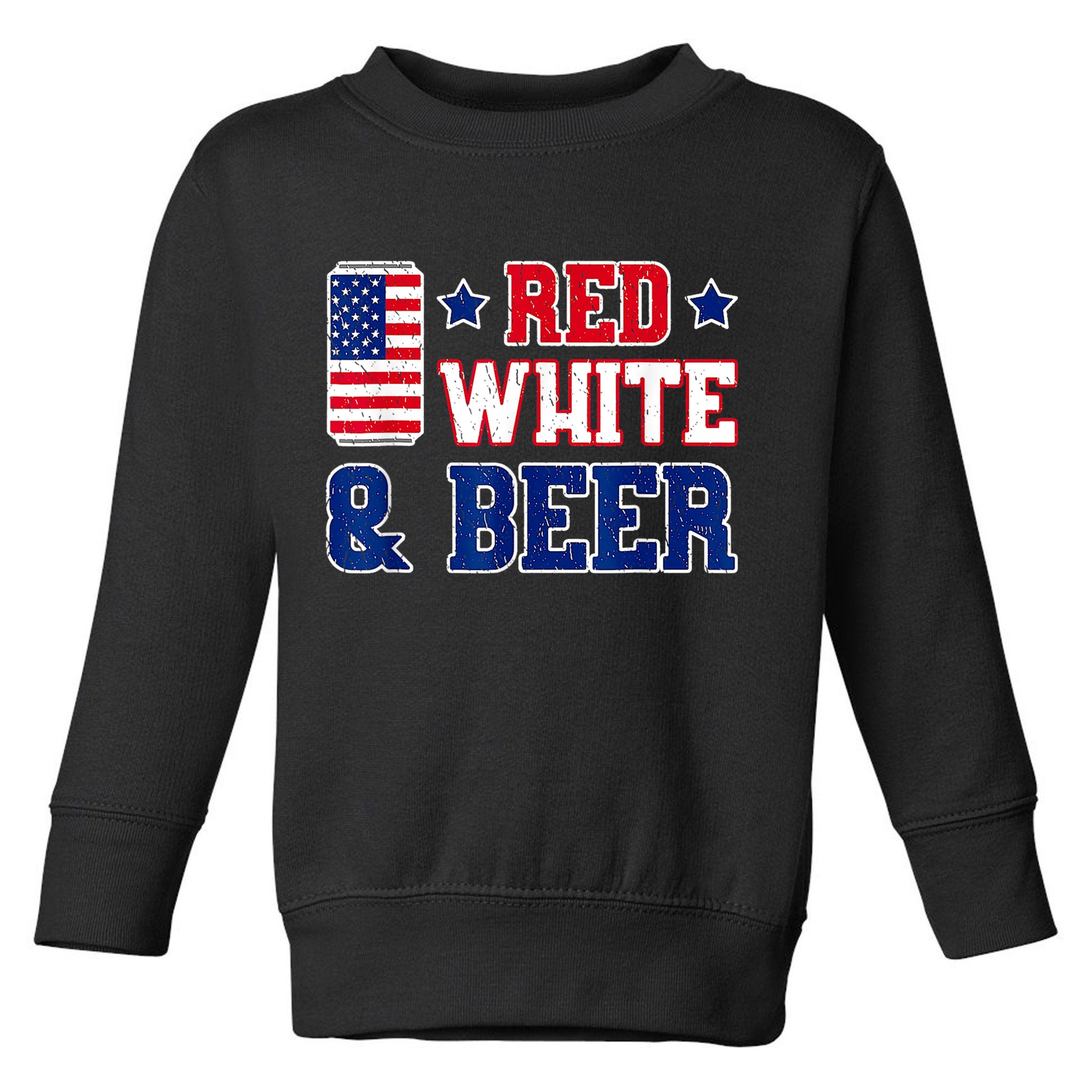 Retro Red White And Beer American Flag 4th Of July Drinking Toddler Sweatshirt