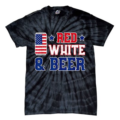 Retro Red White And Beer American Flag 4th Of July Drinking Tie-Dye T-Shirt