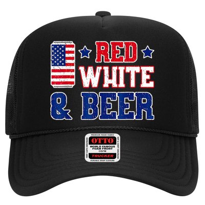 Retro Red White And Beer American Flag 4th Of July Drinking Trucker Hat