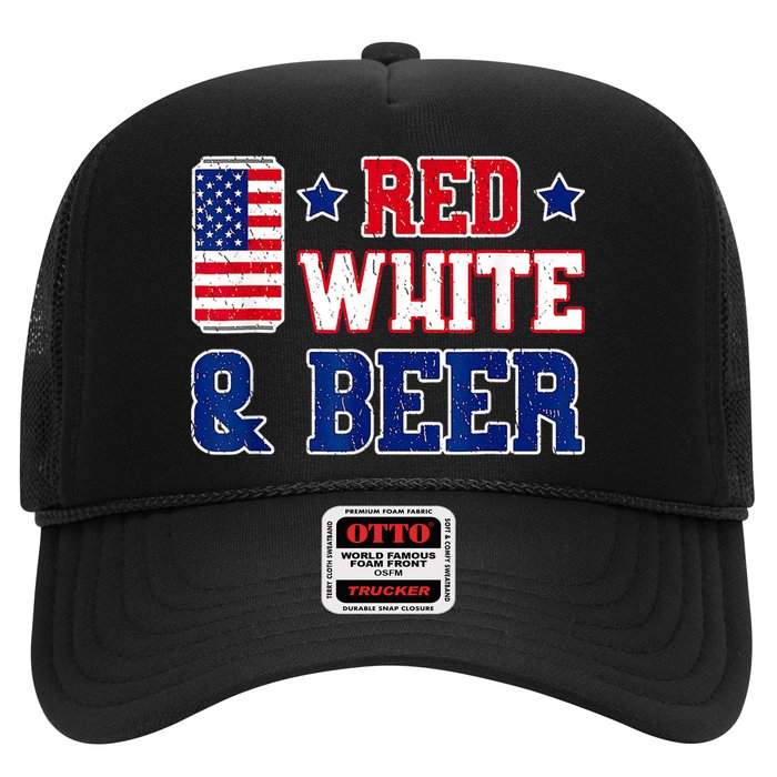 Retro Red White And Beer American Flag 4th Of July Drinking Trucker Hat