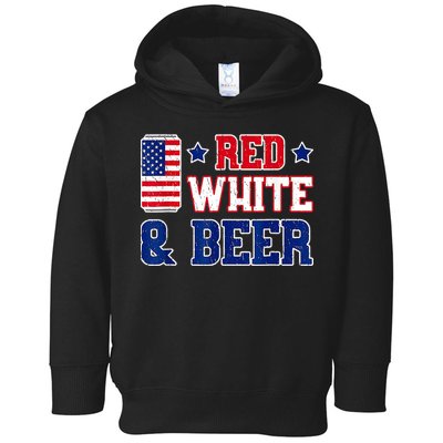 Retro Red White And Beer American Flag 4th Of July Drinking Toddler Hoodie