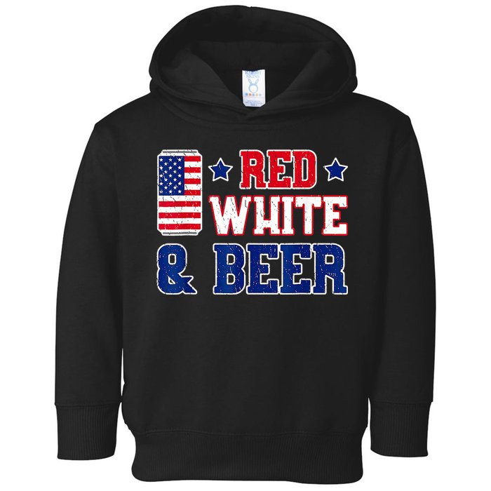 Retro Red White And Beer American Flag 4th Of July Drinking Toddler Hoodie