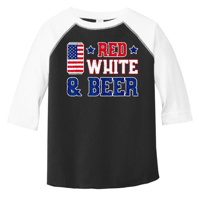 Retro Red White And Beer American Flag 4th Of July Drinking Toddler Fine Jersey T-Shirt