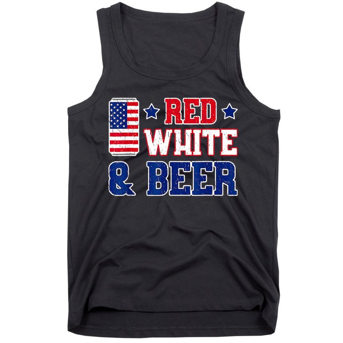 Retro Red White And Beer American Flag 4th Of July Drinking Tank Top