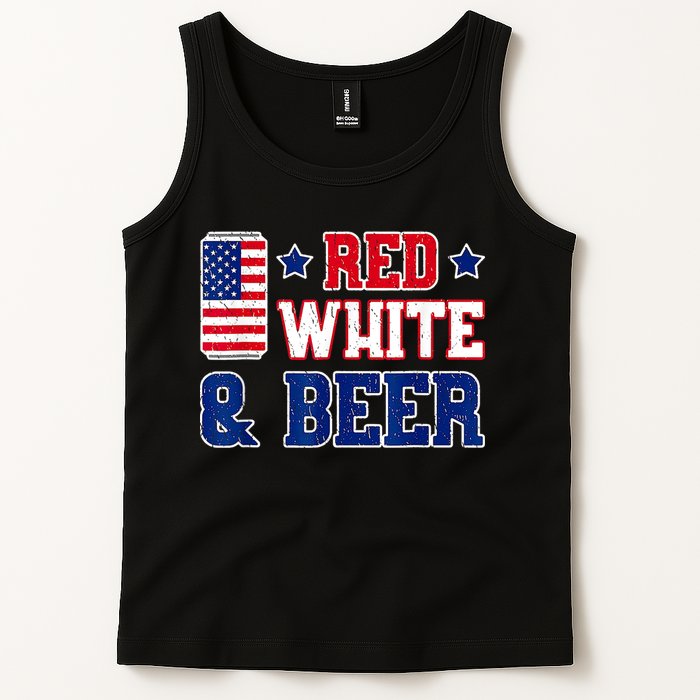 Retro Red White And Beer American Flag 4th Of July Drinking Tank Top
