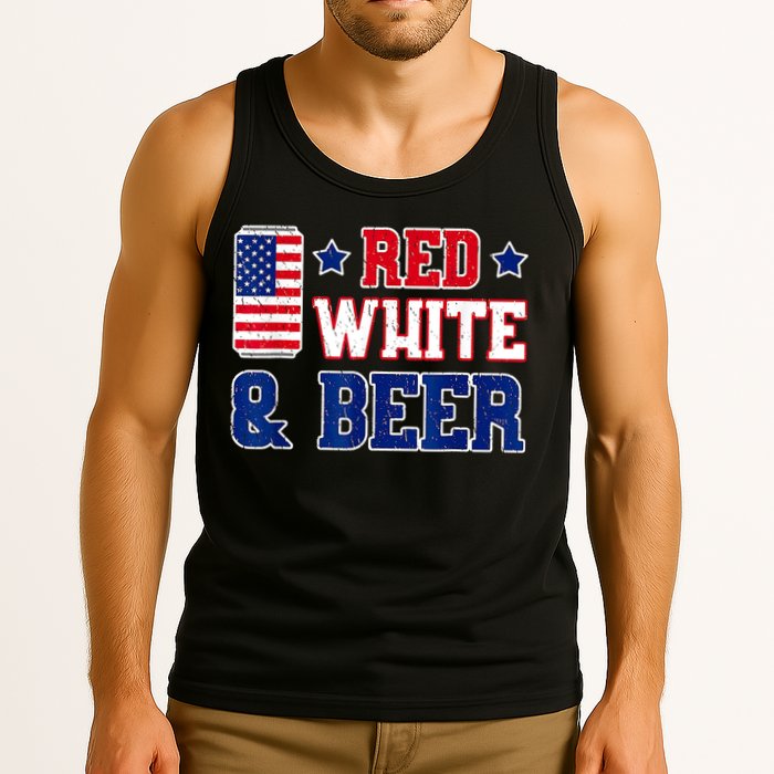Retro Red White And Beer American Flag 4th Of July Drinking Tank Top