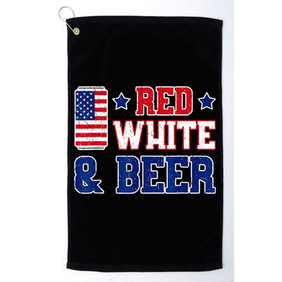 Retro Red White And Beer American Flag 4th Of July Drinking Golf Towel