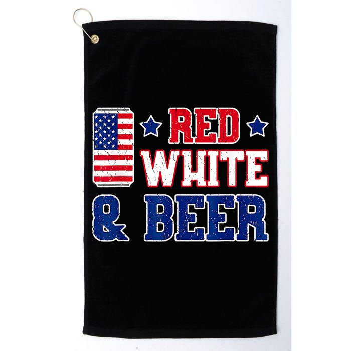 Retro Red White And Beer American Flag 4th Of July Drinking Golf Towel
