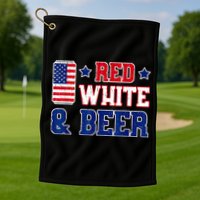 Retro Red White And Beer American Flag 4th Of July Drinking Golf Towel