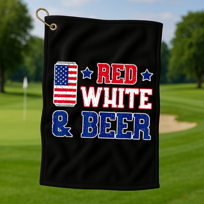 Retro Red White And Beer American Flag 4th Of July Drinking Golf Towel